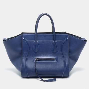Pre Owned Celine Blue Leather Medium Phantom Luggage Tote