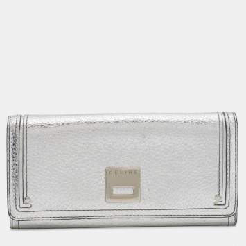 Pre Owned Celine Silver Leather Continental Flap Wallet