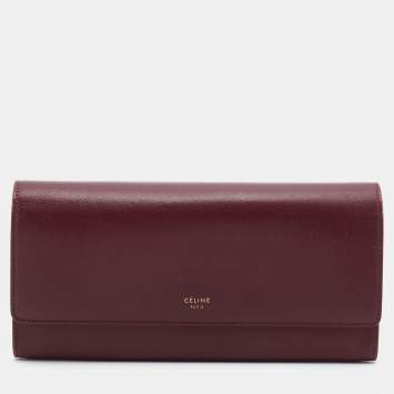 Pre Owned Celine Burgundy Leather Flap Continental Wallet