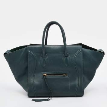 Pre Owned Celine Green Leather Medium Luggage Phantom Tote
