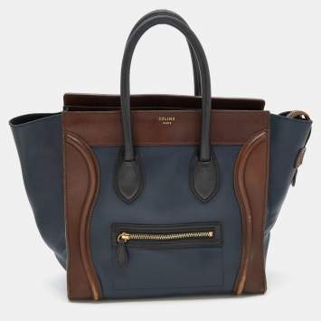 Pre Owned Celine Tri-Color Leather Mini Luggage Tote