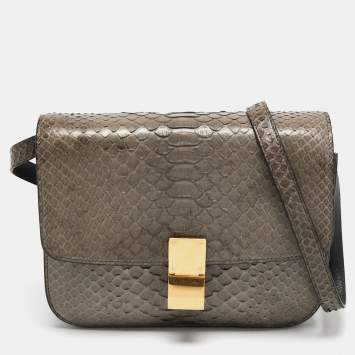 Pre Owned Celine Grey Python Medium Classic Box Shoulder Bag