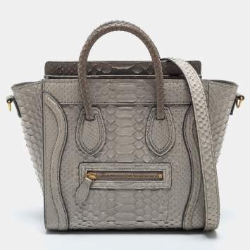 Pre Owned Celine Grey Python Nano Luggage Tote