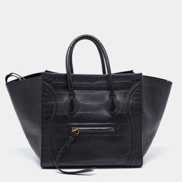 Pre Owned Celine Black Croc Embossed Leather Medium Phantom Luggage Tote