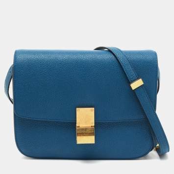 Pre Owned Celine Blue Leather Medium Classic Box Shoulder Bag 