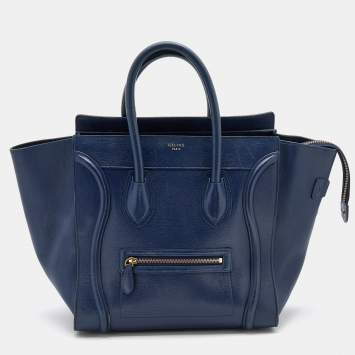 Pre Owned Celine Navy Blue Leather Mini Luggage Tote