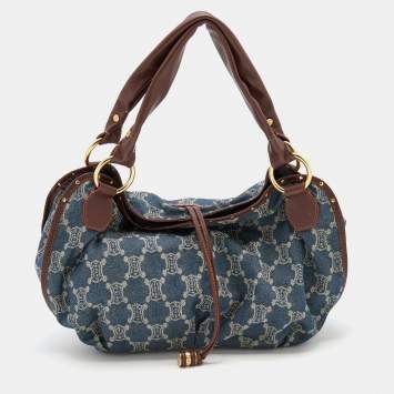 Pre Owned Celine Blue Macadam Denim and Leather Hobo