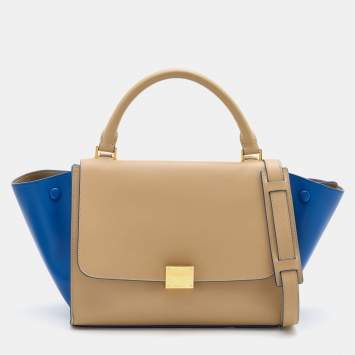 Pre Owned Celine Beige/Blue Leather Small Trapeze Top Handle Bag