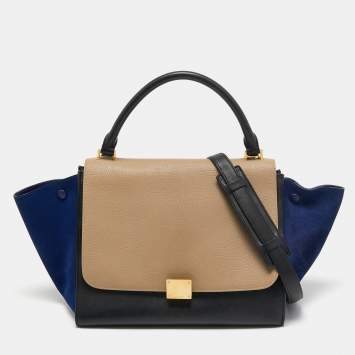 Pre Owned Celine Tricolor Leather and Suede Medium Trapeze Bag,