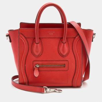 Pre Owned Celine Orange Leather Nano Luggage Tote
