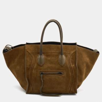 Pre Owned Celine Olive Green Suede and Leather Medium Phantom Luggage Tote