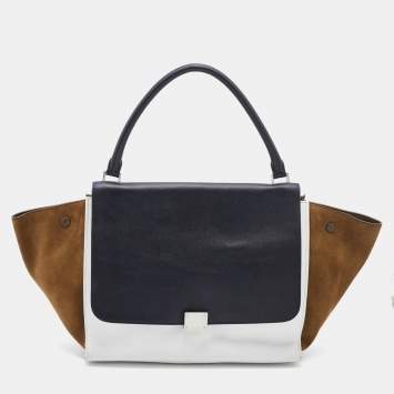 Pre Owned Celine Multicolor Leather and Suede Large Trapeze Top Handle Bag