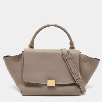 Pre Owned Celine Beige Leather Small Trapeze Top Handle Bag