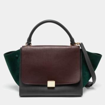 Pre Owned Celine Multicolor Suede and Leather Medium Trapeze Top Handle Bag