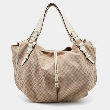 Pre Owned Celine Beige/White Canvas and Croc Embossed Leather Bittersweet Shoulder Bag