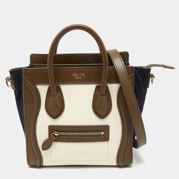 Pre Owned Céline Tricolor Leather and Suede Nano Luggage Tote