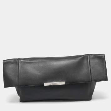 Pre Owned Celine Black Leather Cabas Fold Over Clutch 