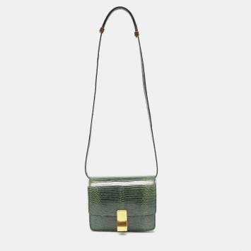 Pre Owned Celine Green Lizard Small Classic Box Flap Bag