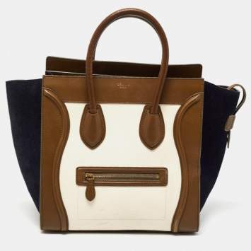 Pre Owned Celine Tricolor Leather and Suede Mini Luggage Tote 