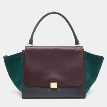 Pre Owned Celine Multicolor Leather and Suede Large Trapeze Top Handle Bag