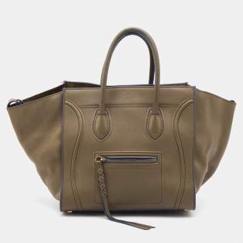 Pre Owned Celine Olive Brown Leather Medium Luggage Phantom Tote