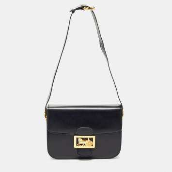 Pre Owned Celine Black Leather Horse Carriage Logo Shoulder Bag