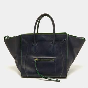 Pre Owned Céline Navy Blue/Green Leather Medium Phantom Luggage Tote