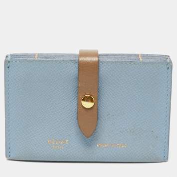 Pre Owned Celine Dusty Blue Grained Leather Accordeon Card Holder