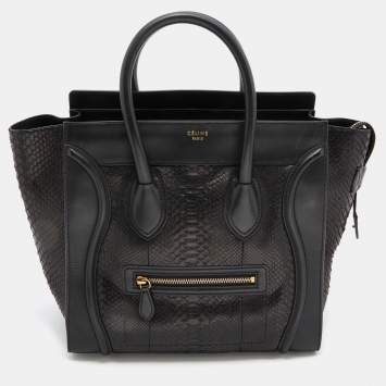 Pre Owned Celine Black Python Leather Mini Luggage Tote