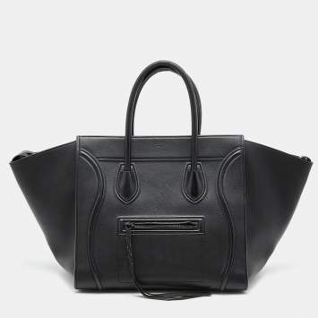 Pre Owned Celine Black Leather Medium Phantom Luggage Tote