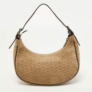 Pre Owned Celine Beige Embossed Suede Vintage Ava Hobo
