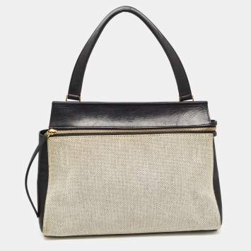 Pre Owned Céline Black/Off White Canvas and Leather Small Edge Bag