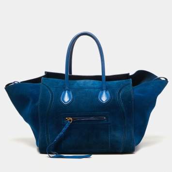 Pre Owned Celine Blue Leather and Suede Medium Phantom Luggage Tote