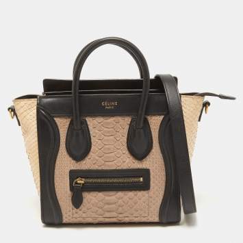 Pre Owned Celine Black/Beige Python and Leather Nano Luggage Tote