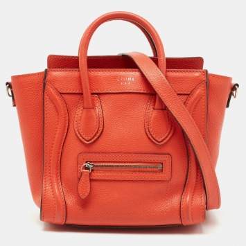Pre Owned Céline Orange Grained Leather Nano Luggage Tote
