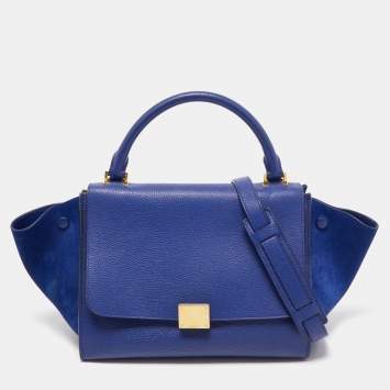 Pre Owned Celine Blue Leather and Suede Small Trapeze Top Handle Bag