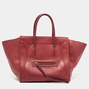 Pre Owned Celine Red Leather Medium Phantom Luggage Tote