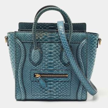Pre Owned Céline Blue Python Nano Luggage Tote