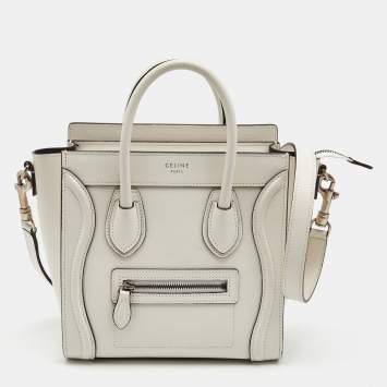 Pre Owned Celine Off Whit Leather Nano Luggage Tote