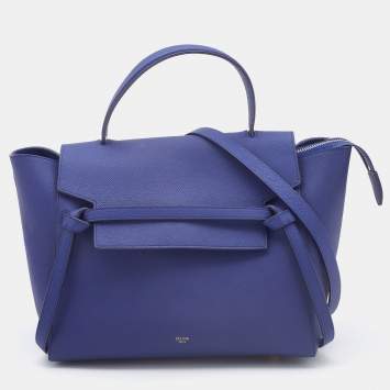 Pre Owned Celine Navy Blue Leather Mini Belt Top Handle Bag