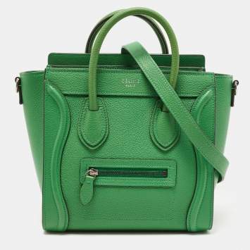 Pre Owned Celine Green Leather Nano Luggage Tote