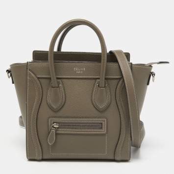 Pre Owned Celine Taupe Leather Nano Luggage Tote