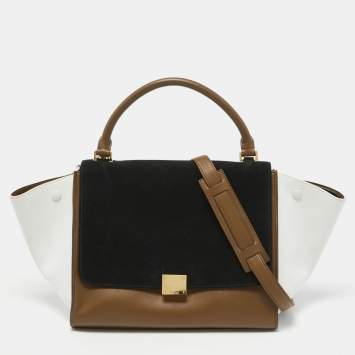 Pre Owned Celine Tri Color Leather and Suede Medium Trapeze Bag