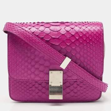 Pre Owned Celine Purple Python Leather Small Classic Box Flap Bag