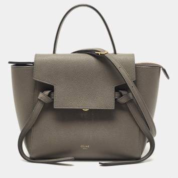 Pre Owned Celine Grey Leather Nano Belt Top Handle Bag