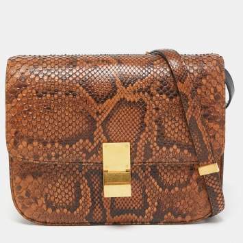 Pre Owned Celine Brown Python Medium Classic Box Shoulder Bag