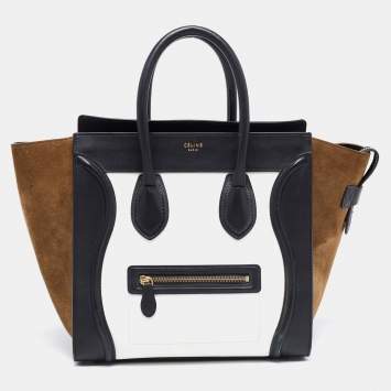 Pre Owned Celine Tri Color Leather and Suede Mini Luggage Tote