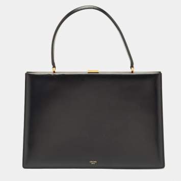 Pre Owned Celine Black Leather Medium Clasp Top Handle Bag