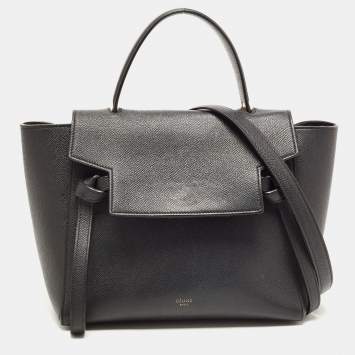 Pre Owned Celine Black Leather Micro Belt Top Handle Bag