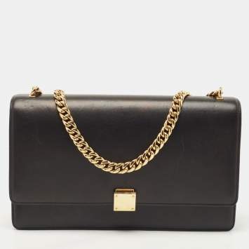 Pre Owned Celine Black Leather Medium Case Chain Flap Shoulder Bag